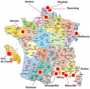 Les différents sites où sont expérimentées les Tables de Quartier en France